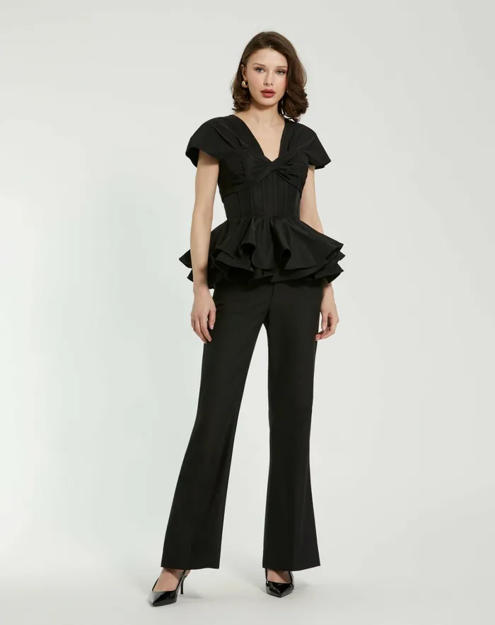 Mac Duggal Blouses and Tops Women Faille Twist Bustier Peplum Top Black