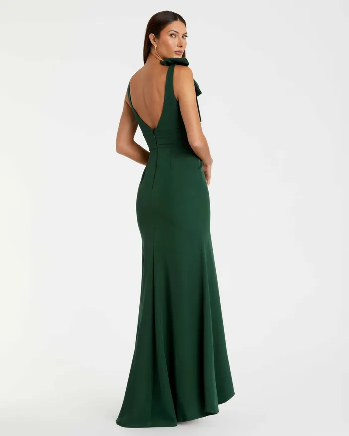 Mac Duggal Dark Green Sleeveless V Neck Bow Detail Mermaid Gown Emerald Women Best Sellers