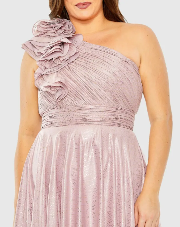 Mac Duggal Plus Size Dresses Women Floral Detail One Shoulder Gown Plus Lilac