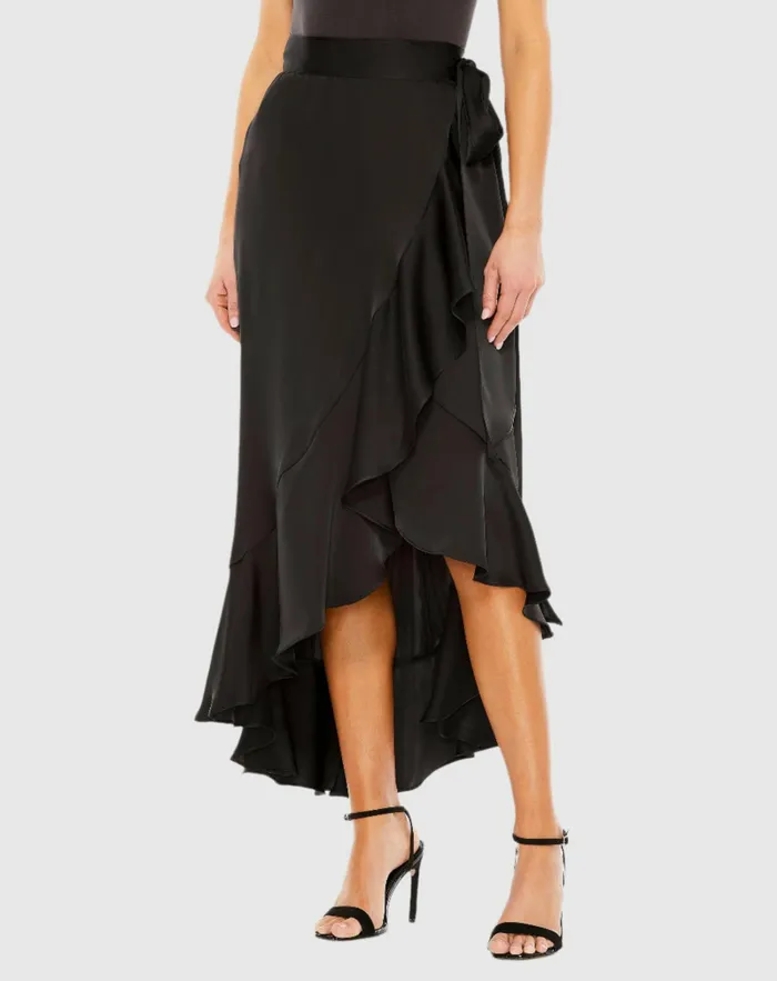 Mac Duggal Skirts Women Satin HiLow Evening Wrap Skirt 8211 FINAL SALE Black