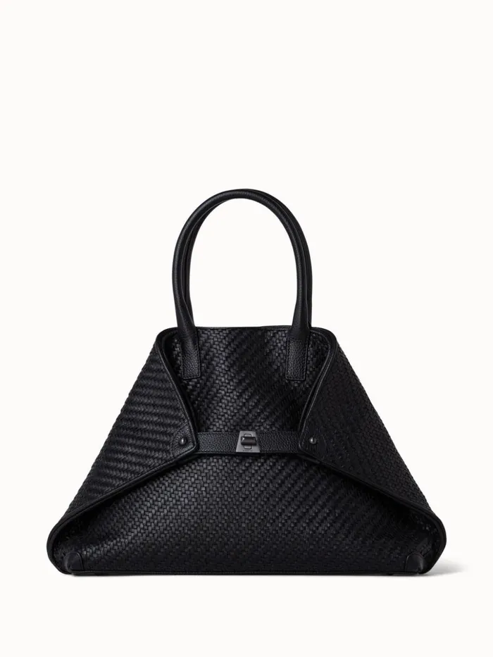 Medium Ai Messenger Bag In Braided Leather Black Women Akris Top Handle Bags