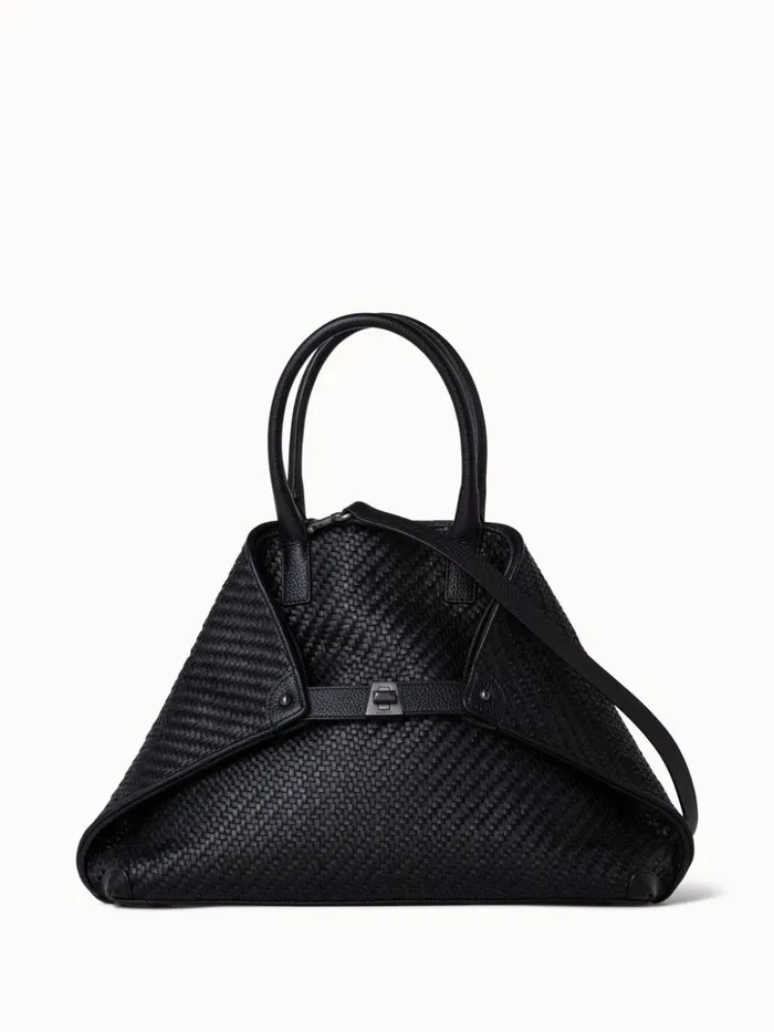 Medium Ai Messenger Bag In Braided Leather Black Women Akris Top Handle Bags