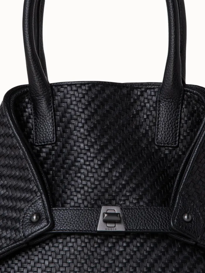 Medium Ai Messenger Bag In Braided Leather Black Women Akris Top Handle Bags