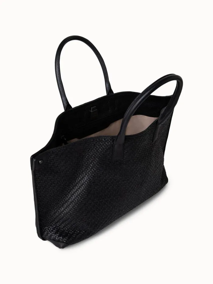 Medium Ai Messenger Bag In Braided Leather Black Women Akris Top Handle Bags