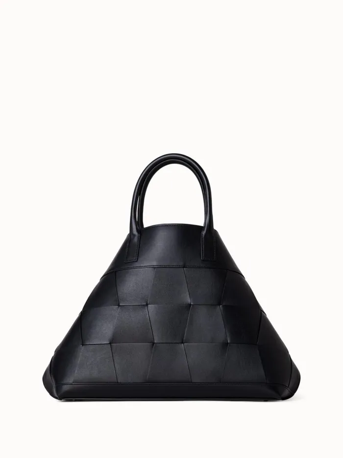 Medium Ai Messenger Bag In Braided Leather Trapezoids Black Women Akris Tote Bags