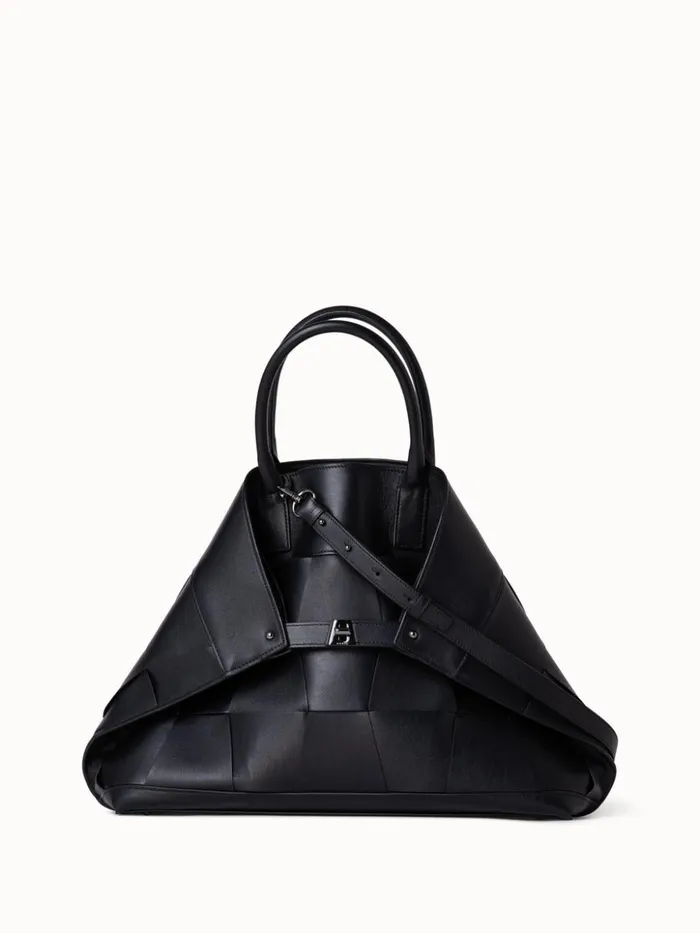 Medium Ai Messenger Bag In Braided Leather Trapezoids Black Women Akris Tote Bags