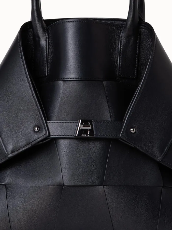 Medium Ai Messenger Bag In Braided Leather Trapezoids Black Women Akris Tote Bags