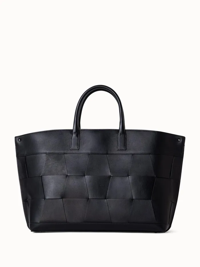 Medium Ai Messenger Bag In Braided Leather Trapezoids Black Women Akris Tote Bags