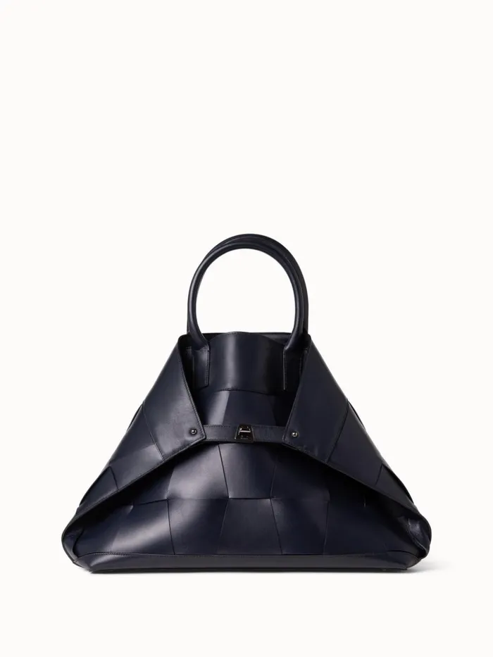 Medium Ai Messenger Bag In Braided Leather Trapezoids Denim Women Akris Top Handle Bags