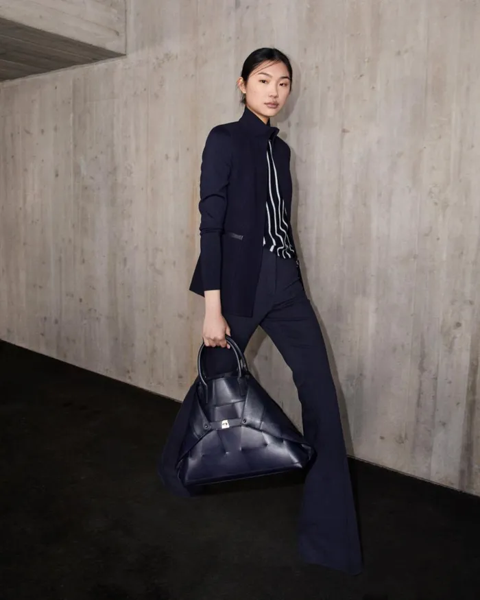 Medium Ai Messenger Bag In Braided Leather Trapezoids Denim Women Akris Top Handle Bags