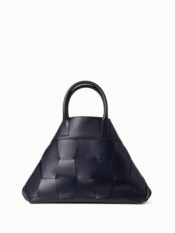 Medium Ai Messenger Bag In Braided Leather Trapezoids Denim Women Akris Top Handle Bags
