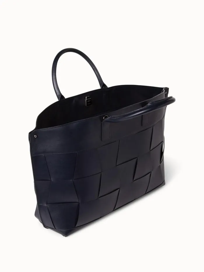 Medium Ai Messenger Bag In Braided Leather Trapezoids Denim Women Akris Top Handle Bags