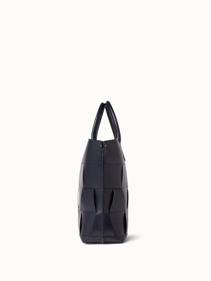 Medium Ai Messenger Bag In Braided Leather Trapezoids Denim Women Akris Top Handle Bags