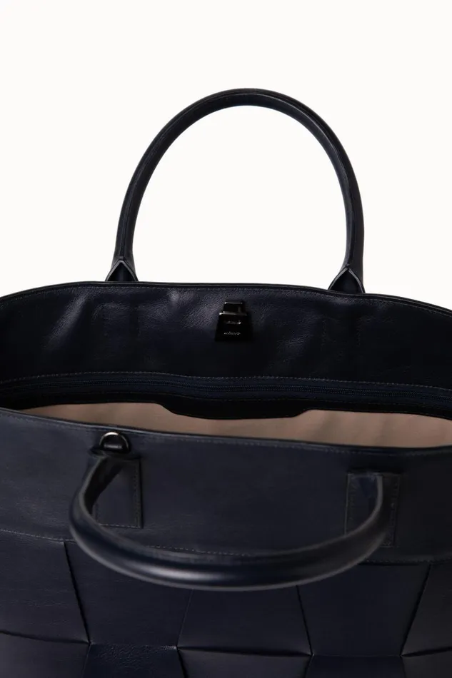Medium Ai Messenger Bag In Braided Leather Trapezoids Denim Women Akris Top Handle Bags