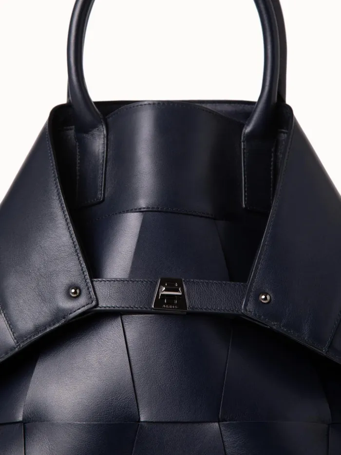 Medium Ai Messenger Bag In Braided Leather Trapezoids Denim Women Akris Top Handle Bags