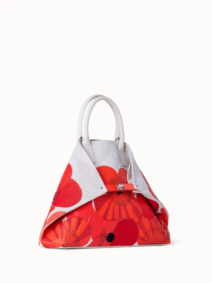 Medium Ai Messenger Bag In Poppies On Canvas Patchwork Multicolor Women Akris Tote Bags