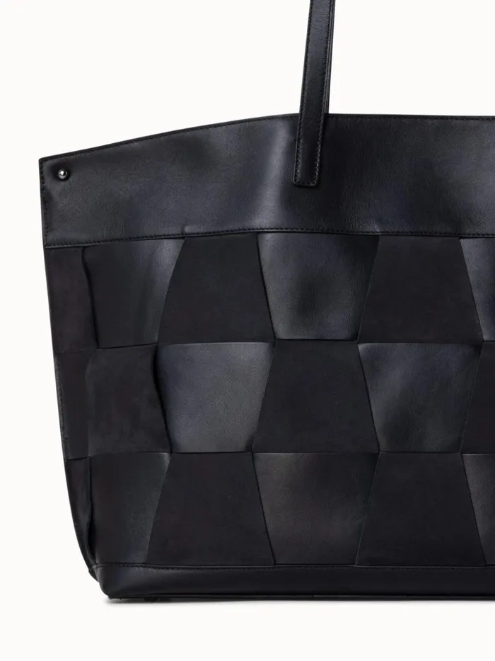 Medium Ai Shoulder Bag In Braided Leather And Nubuck Trapezoids Black Women Akris Shoulder Bags