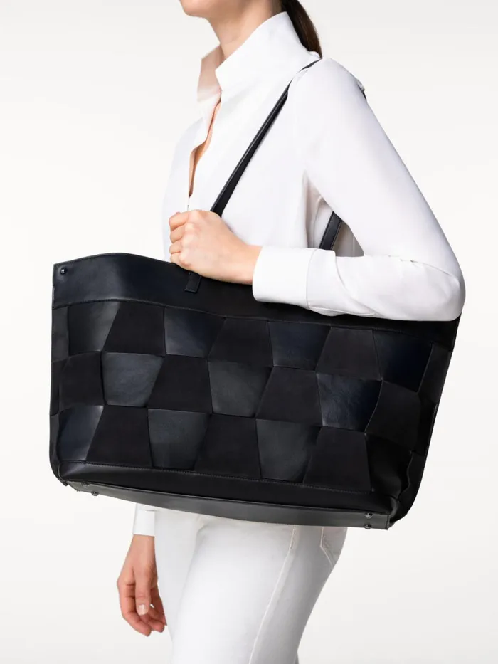 Medium Ai Shoulder Bag In Braided Leather And Nubuck Trapezoids Black Women Akris Shoulder Bags
