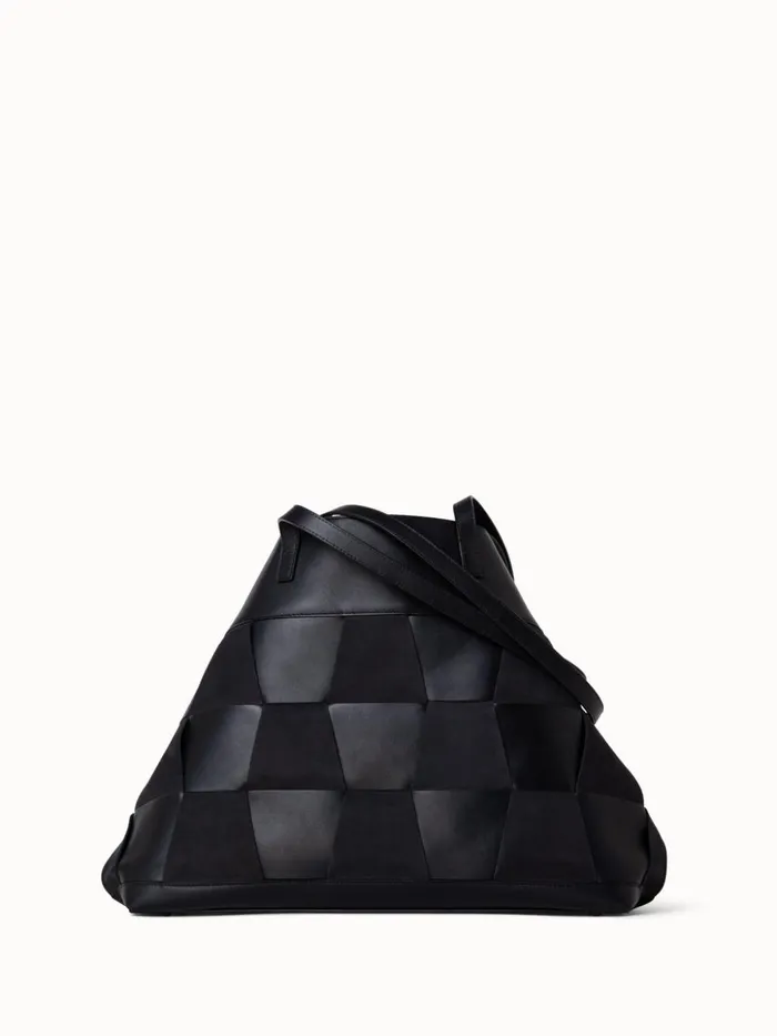 Medium Ai Shoulder Bag In Braided Leather And Nubuck Trapezoids Black Women Akris Shoulder Bags