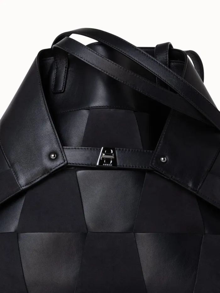 Medium Ai Shoulder Bag In Braided Leather And Nubuck Trapezoids Black Women Akris Shoulder Bags