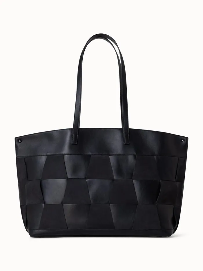 Medium Ai Shoulder Bag In Braided Leather And Nubuck Trapezoids Black Women Akris Shoulder Bags