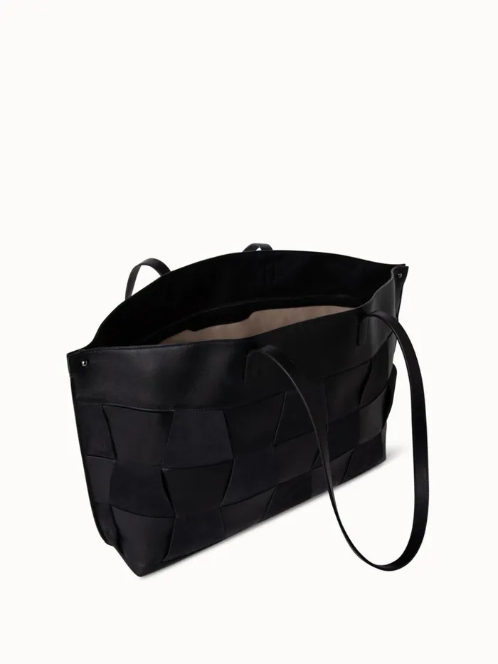 Medium Ai Shoulder Bag In Braided Leather And Nubuck Trapezoids Black Women Akris Shoulder Bags