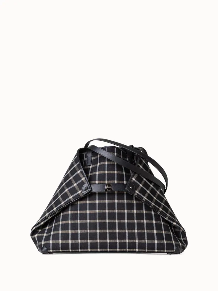 Medium Ai Shoulder Bag In Checked Horsehair Fabric Blackcream Women Akris Shoulder Bags