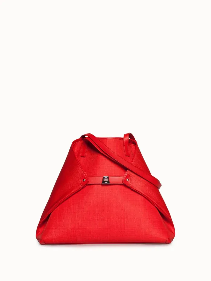 Medium Ai Shoulder Bag In Horsehair Fabric Scarlet Women Akris Tote Bags