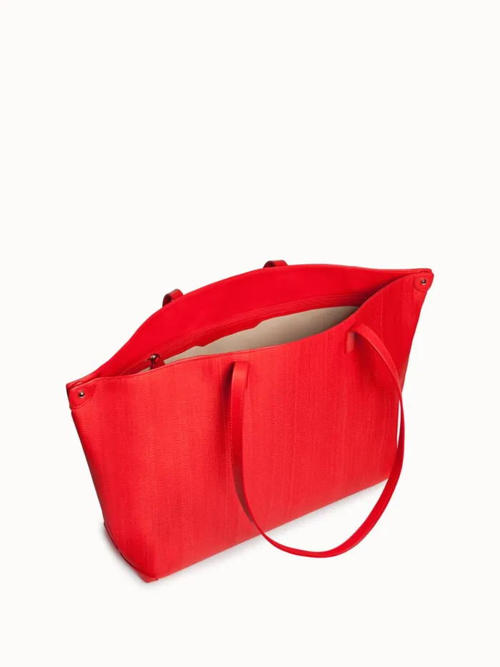 Medium Ai Shoulder Bag In Horsehair Fabric Scarlet Women Akris Tote Bags