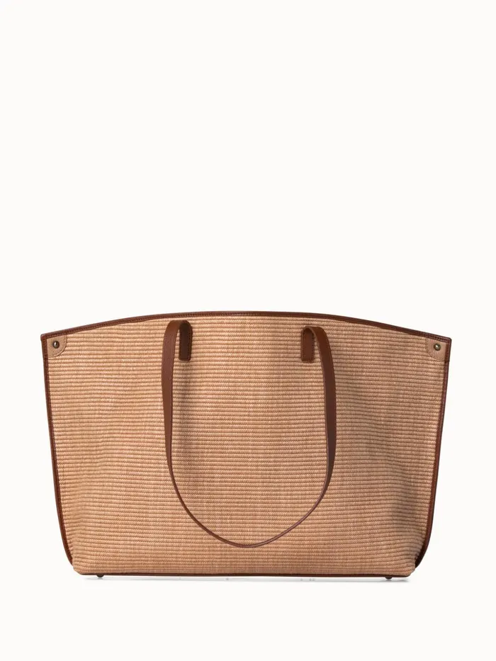 Medium Ai Shoulder Bag In Raffia With Leather Trim Camelcaramel Women Akris Tote Bags