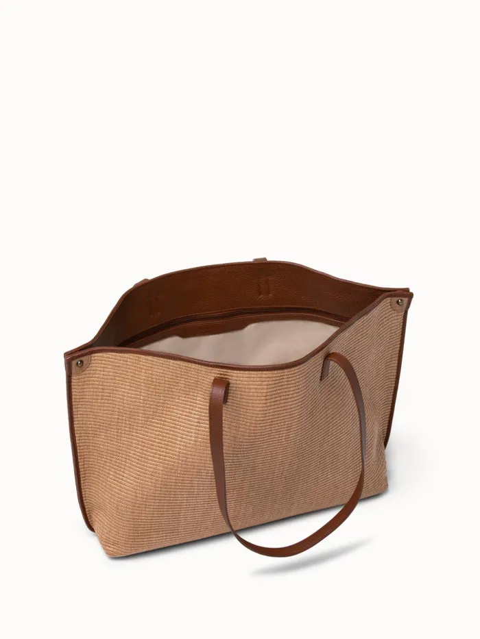 Medium Ai Shoulder Bag In Raffia With Leather Trim Camelcaramel Women Akris Tote Bags