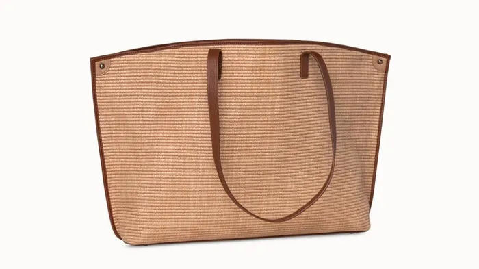 Medium Ai Shoulder Bag In Raffia With Leather Trim Camelcaramel Women Akris Tote Bags