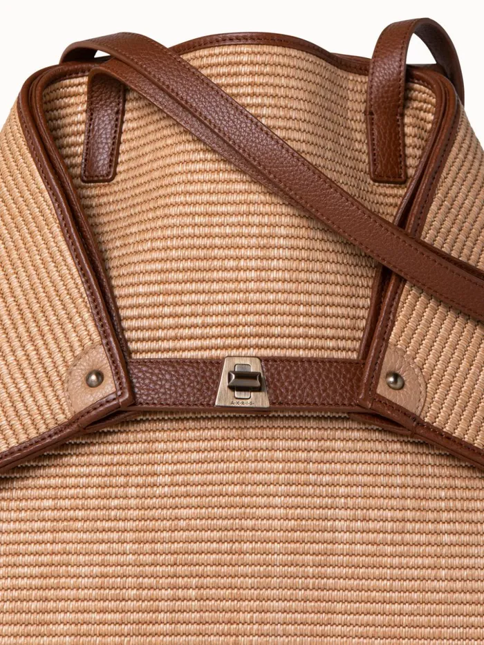 Medium Ai Shoulder Bag In Raffia With Leather Trim Camelcaramel Women Akris Tote Bags