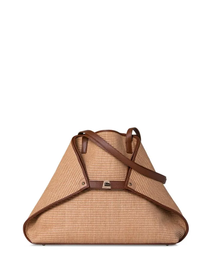 Medium Ai Shoulder Bag In Raffia With Leather Trim Camelcaramel Women Akris Tote Bags