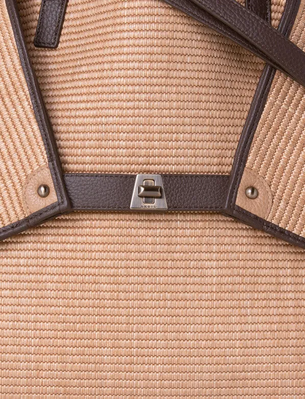 Medium Ai Shoulder Bag In Raffia With Leather Trim Camelcaramel Women Akris Tote Bags