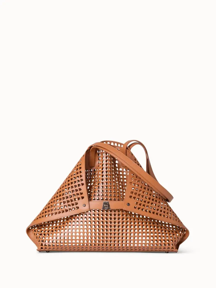 Medium Ai Shoulder Bag In Trapezoid Lasercut Cuoio Women Akris Shoulder Bags