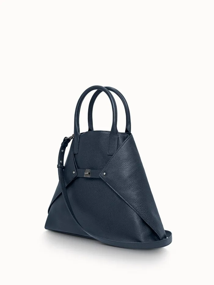 Medium Messenger Bag In Cervo Structured Nappa Leather Denim Women Akris Tote Bags