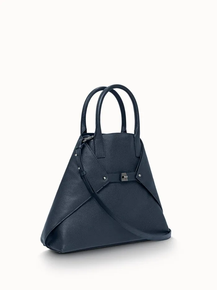Medium Messenger Bag In Cervo Structured Nappa Leather Denim Women Akris Tote Bags