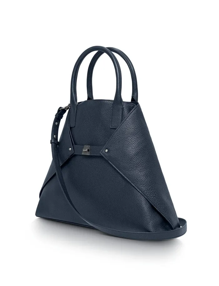 Medium Messenger Bag In Cervo Structured Nappa Leather Denim Women Akris Tote Bags