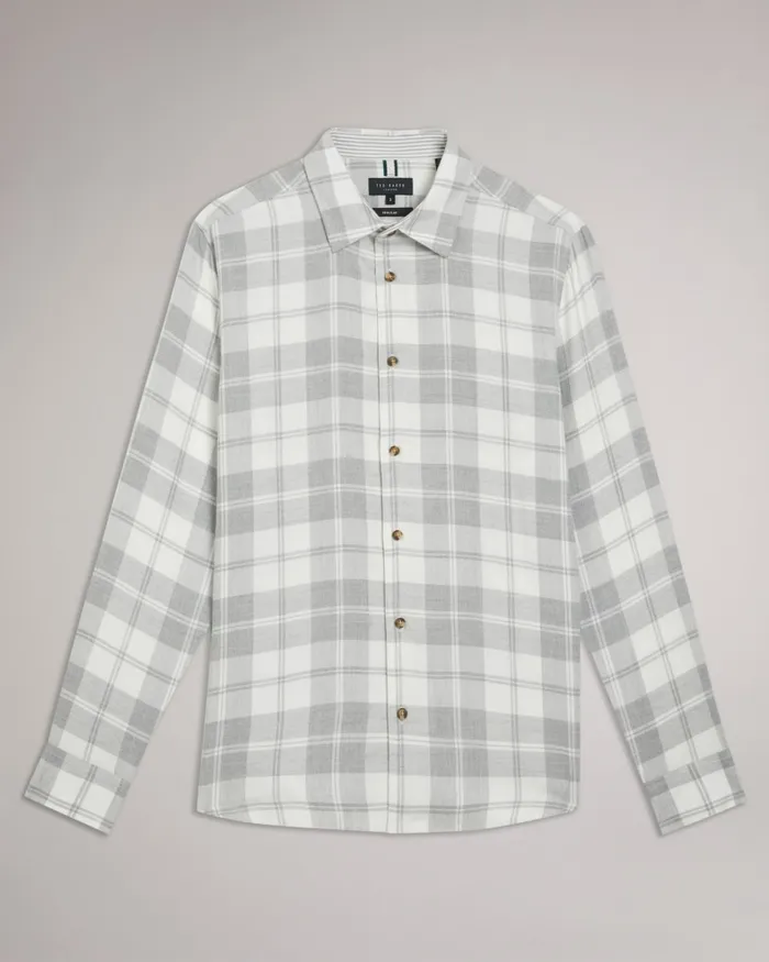 Men ABACUS 8211 Long Sleeve Check Flannel Shirt Light Grey Ted Baker Shirts
