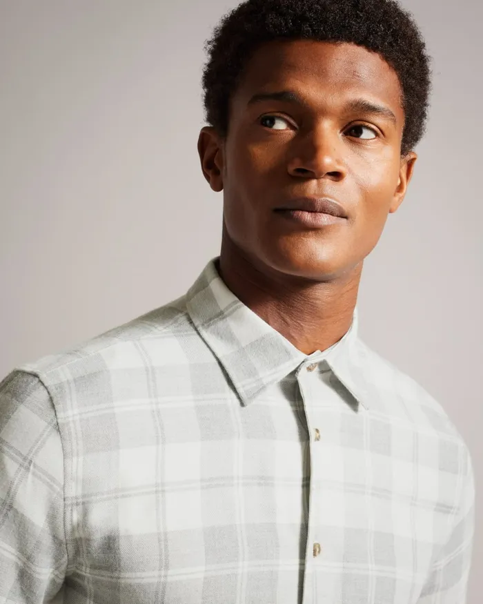 Men ABACUS 8211 Long Sleeve Check Flannel Shirt Light Grey Ted Baker Shirts