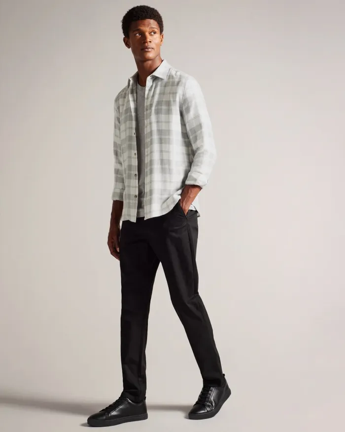 Men ABACUS 8211 Long Sleeve Check Flannel Shirt Light Grey Ted Baker Shirts