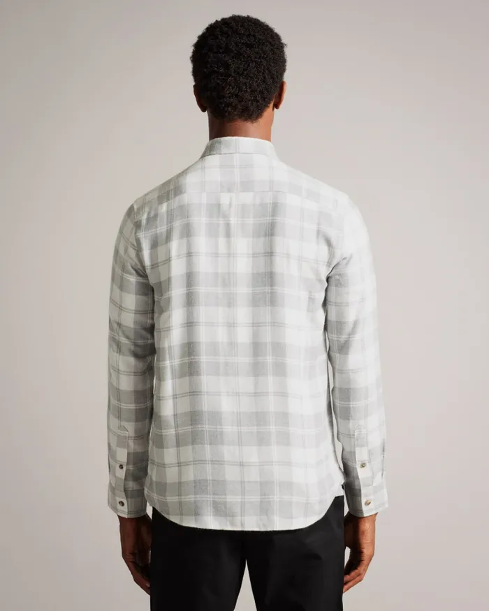 Men ABACUS 8211 Long Sleeve Check Flannel Shirt Light Grey Ted Baker Shirts