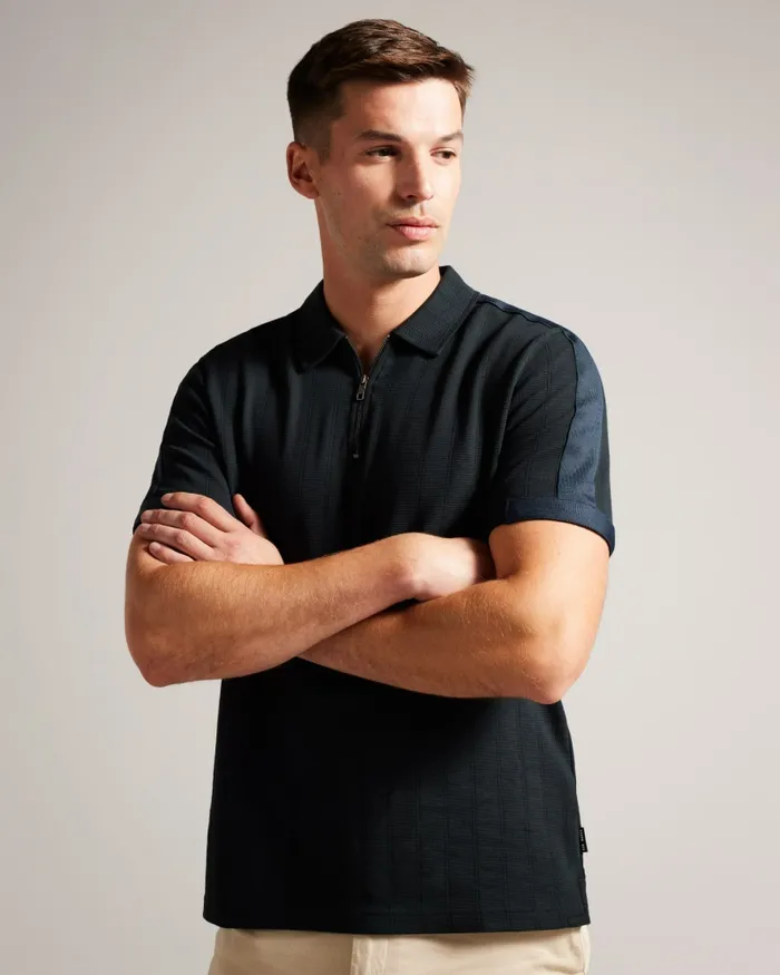 Men ABLOOM 8211 Short Sleeve Polo Shirt With Zip Black Ted Baker Polo Shirts