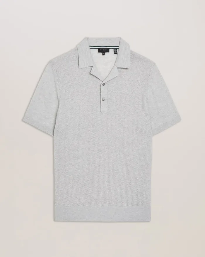 Men ADIO 8211 Short Sleeve Textured Polo Shirt Light Grey Ted Baker Jumpers and Knitwear