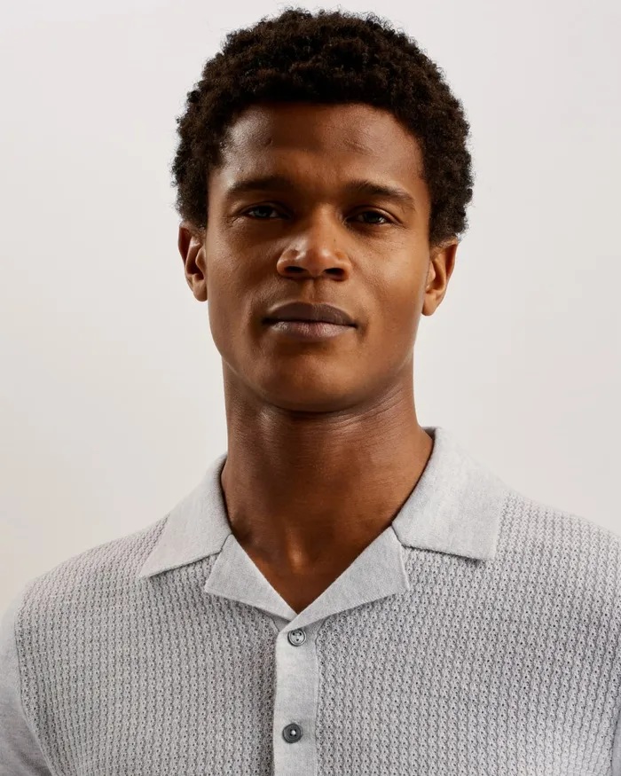 Men ADIO 8211 Short Sleeve Textured Polo Shirt Light Grey Ted Baker Jumpers and Knitwear
