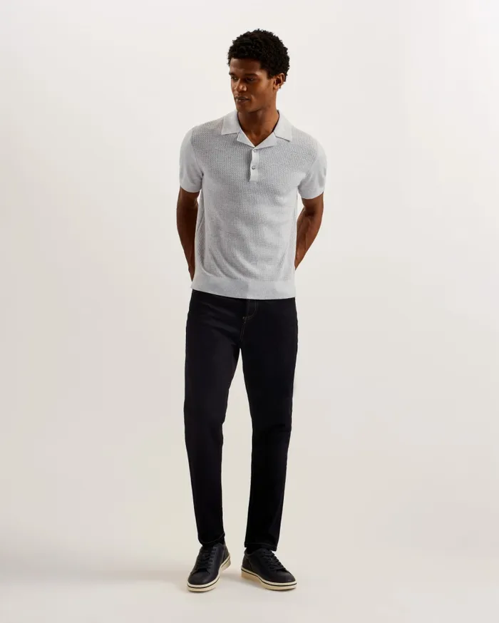 Men ADIO 8211 Short Sleeve Textured Polo Shirt Light Grey Ted Baker Jumpers and Knitwear