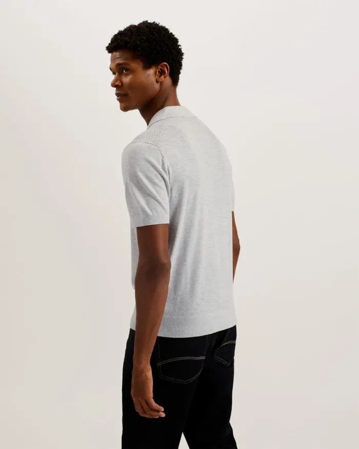 Men ADIO 8211 Short Sleeve Textured Polo Shirt Light Grey Ted Baker Jumpers and Knitwear