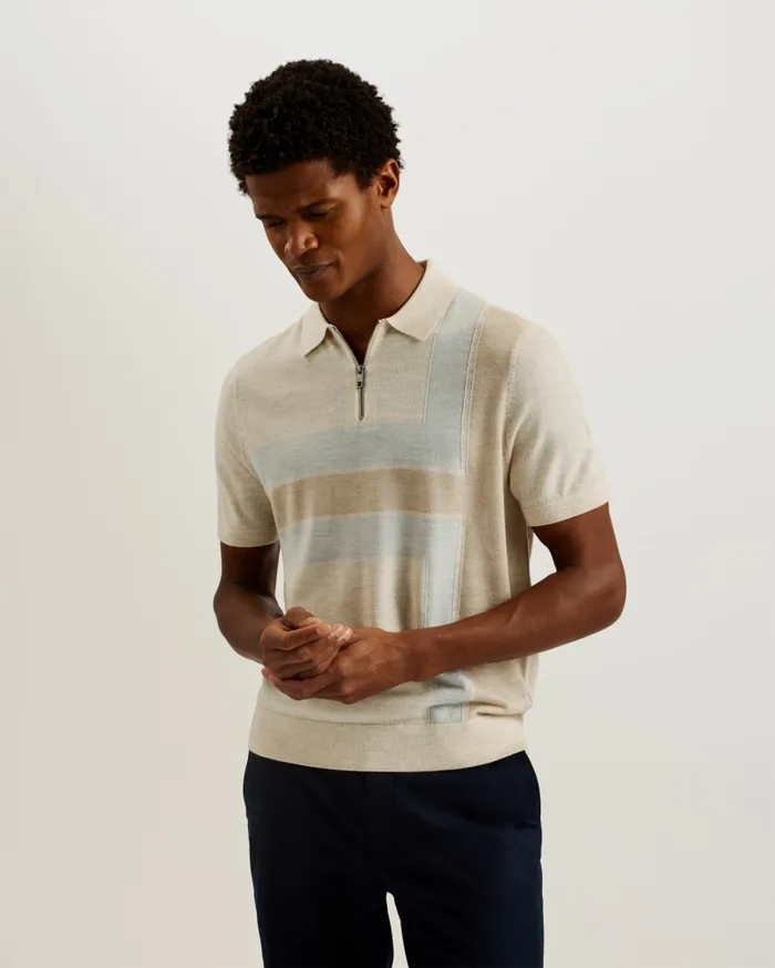 Men AMBLER 8211 Colour Block T Wool Polo Shirt Taupe Ted Baker Jumpers and Knitwear