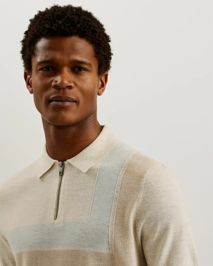 Men AMBLER 8211 Colour Block T Wool Polo Shirt Taupe Ted Baker Jumpers and Knitwear
